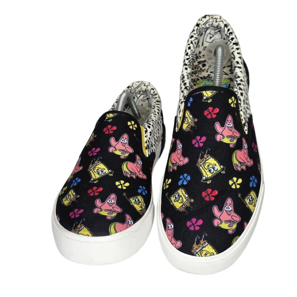 Women's SpongeBob SquarePants Slip-On Sneakers Black White Women’s Size 12